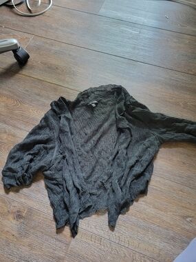 Eileen Fisher Black Crinkled Open-Front Shrug